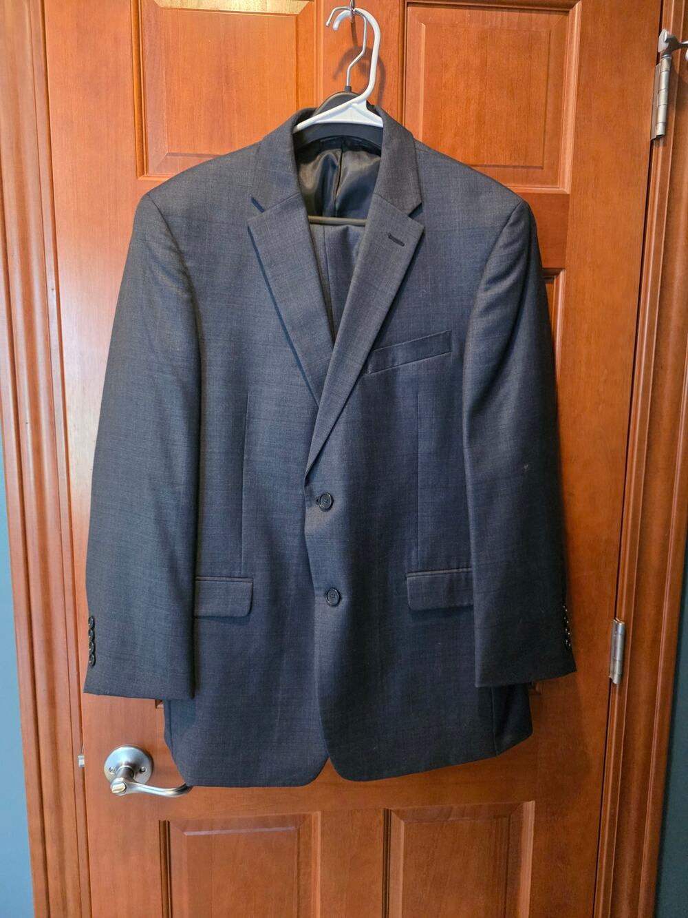 Tommy Hilfiger Suit Mens 42R Navy Blue 2 Button 100% Wool Pants 36x28 Flat Front